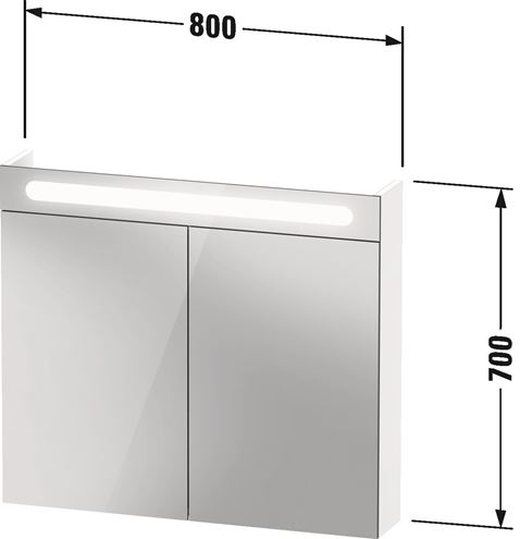 DURAVIT NO.1 zrkadlová skrinka 80x70x14,8 cm, osvetlenie, s vypínačom a el. zásuvkou, drevotrieska, matná biela N17921000000000 Technický nákres