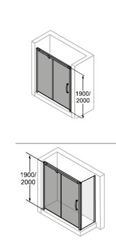 HÜPPE AURA ELEGANCE GT1300 sprchové dvere 130x200 cm, posuvné, ľavé, strieborná lesklá/sklo číre 401415.092.322 Technický nákres