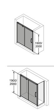 HÜPPE AURA ELEGANCE GT1300 sprchové dvere 130x200 cm, posuvné, ľavé, strieborná lesklá/sklo číre 401415.092.322 Technický nákres