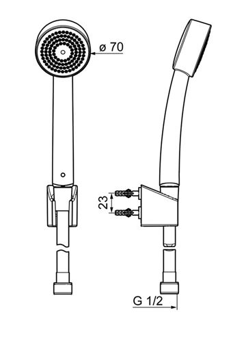 HANSA BASICJET ručná sprcha pr. 70mm, s držiakom a hadicou, chróm 44681113 Technický nákres