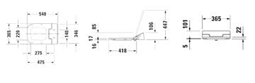 DURAVIT SENSOWASH SLIM bidetové sedátko, pre WC Happy D.2, SoftClose 611300002304300 Technický nákres