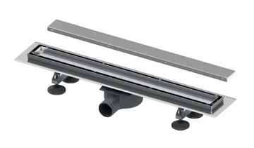 TECE LINUS sprchový žľab 800 mm, do priestoru, bočný odtok DN 50, rošt 2v1, membránový pachový uzáver, nerez oceľ