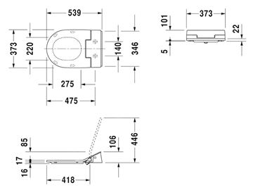 DURAVIT SENSOWASH SLIM bidetové sedadlo, pre WC ME by Starck, SoftClose 611000002304300 Technický nákres