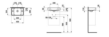 LAUFEN FIORA umývadlo 45 cm, s prepadom H815920000109L Technický nákres
