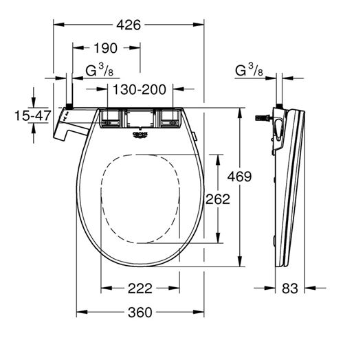 GROHE BAU CERAMIC bidetové sedátko, SoftClose, alpská biela 39648SH0 Technický nákres