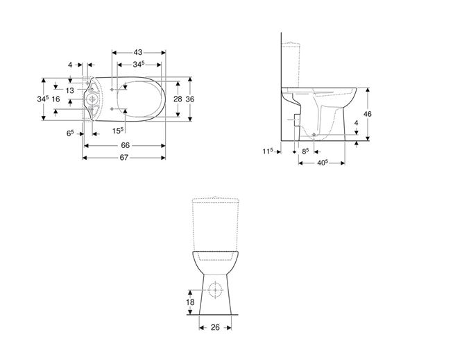 GEBERIT SELNOVA COMFORT WC kombi misa, zadný odpad 500.284.01.5 Technický nákres
