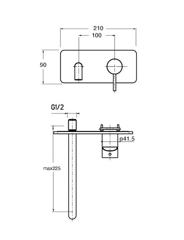 CONCEPT 300 ROUND umývadlová podomietková batéria, chróm CRIPH95851CON Technický nákres