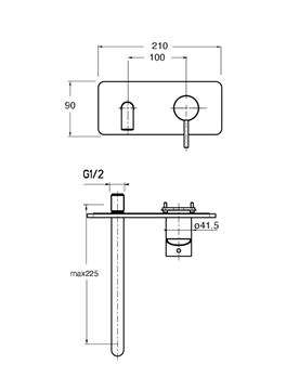 CONCEPT 300 ROUND umývadlová podomietková batéria, chróm CRIPH95851CON Technický nákres