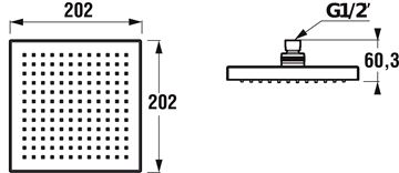 JIKA CUBITO horná sprcha 202x202 mm, chróm H3674200040001 Technický nákres