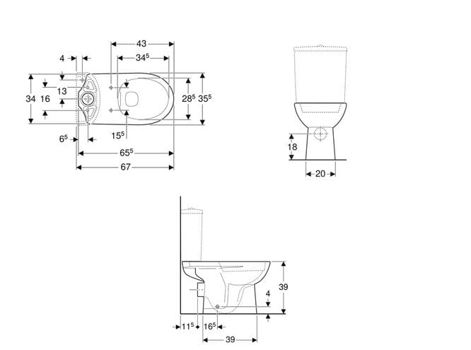 GEBERIT SELNOVA WC kombi misa, Rimfree splachovanie, zadný odpad 500.283.01.5 Technický nákres