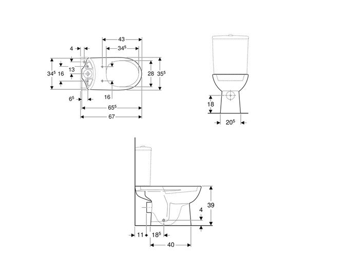 GEBERIT SELNOVA WC kombi misa, zadný odpad 500.282.01.5 Technický nákres