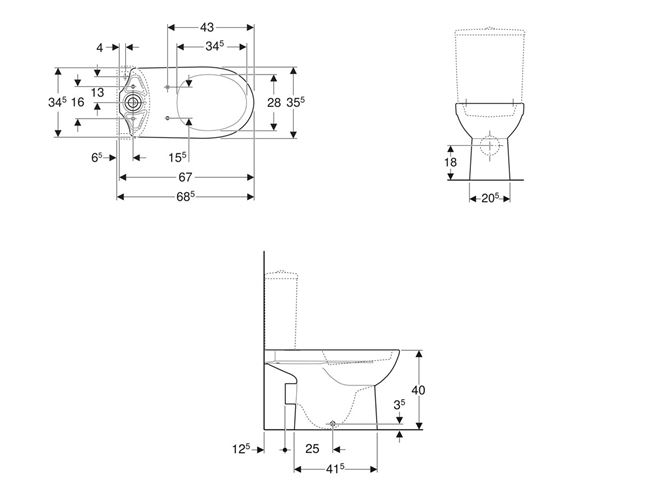 GEBERIT SELNOVA WC kombi misa, zadný odpad 500.287.01.7 Technický nákres