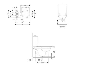 GEBERIT SELNOVA WC kombi misa, Rimfree splachovanie, zadný odpad 500.285.01.7 Technický nákres