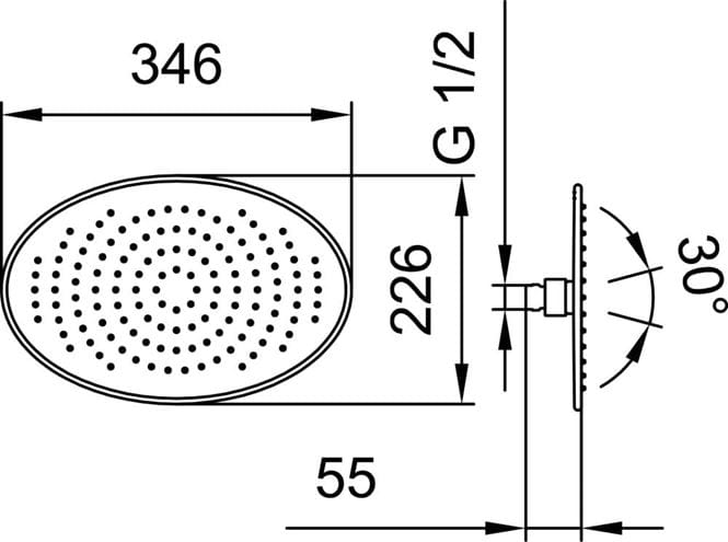 LAUFEN horná sprcha 226x346 mm, s obmedzovačom prietoku, chróm HF504728100000 Technický nákres