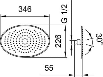 LAUFEN horná sprcha 226x346 mm, s obmedzovačom prietoku, chróm HF504728100000 Technický nákres
