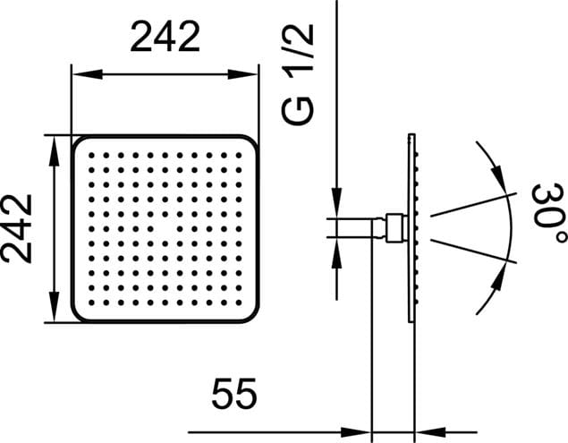 LAUFEN horná sprcha 242x242 mm, s obmedzovačom prietoku, chróm HF504721100000 Technický nákres