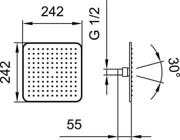 LAUFEN horná sprcha 242x242 mm, s obmedzovačom prietoku, chróm HF504721100000 Technický nákres