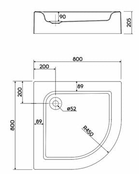 KOLO STANDARD PLUS sprchová vanička 80x80 cm, R450, akrylát, bez nožičiek XBN1480000 Technický nákres
