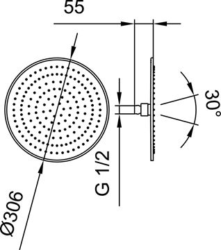 LAUFEN horná sprcha pr. 306 mm, s obmedzovačom prietoku, chróm HF504725100000 Technický nákres