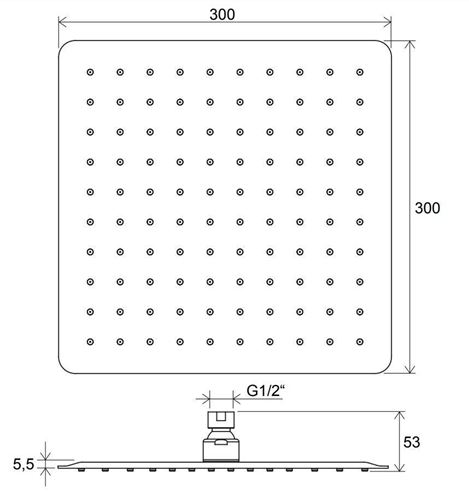 RAVAK CHROME 982.00 horná sprcha 300x300 mm, lesklý chróm X07P016 Technický nákres