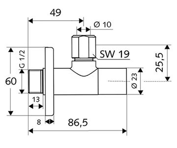 SCHELL STILE rohový ventil 1/2"x3/8", chróm 053760699 Technický nákres