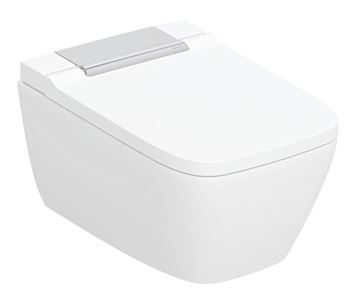 GEBERIT AQUACLEAN SELA SQUARE závesné WC s bidetovým sedadlom, SoftOpening, TurboFlush, KeraTect, biela/chróm