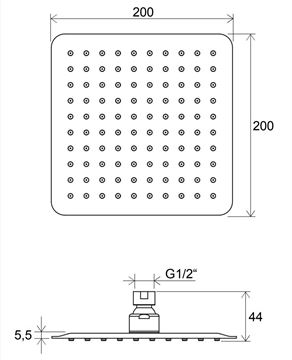 RAVAK CHROME 982.01 horná sprcha 200x200 mm, lesklý chróm X07P334 Technický nákres