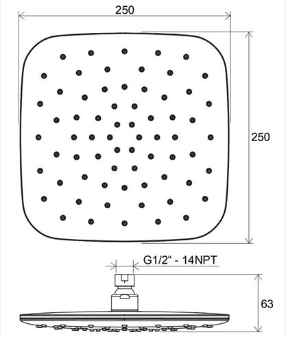 RAVAK ABS 983.10 horná sprcha 250x250 mm, biela/lesklý chróm X07P347 Technický nákres