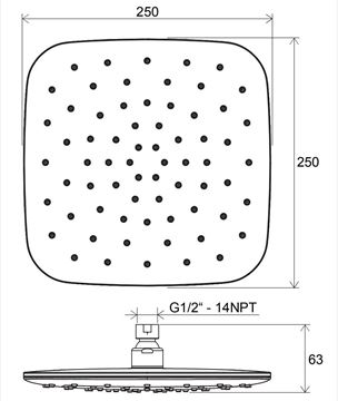 RAVAK ABS 983.10 horná sprcha 250x250 mm, biela/lesklý chróm X07P347 Technický nákres
