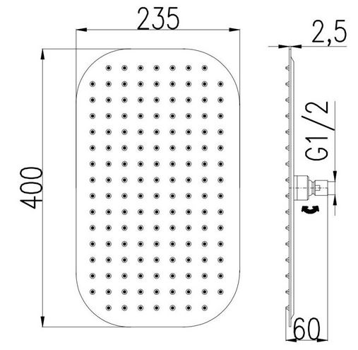 RAV SLEZÁK horná sprcha 400x235 mm, chróm KS0002 Technický nákres