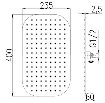 RAV SLEZÁK horná sprcha 400x235 mm, chróm KS0002 Technický nákres