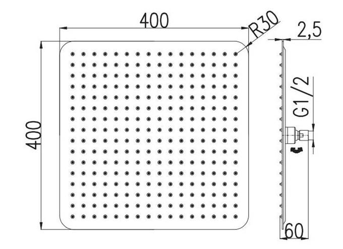 RAV SLEZÁK horná sprcha 400x400 mm, chróm KS0003 Technický nákres