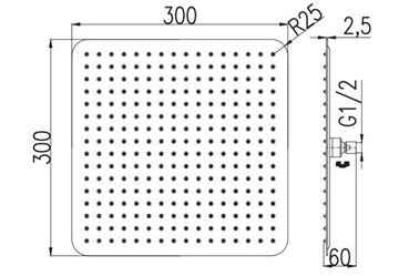 RAV SLEZÁK horná sprcha 300x300 mm, chróm KS0004 Technický nákres