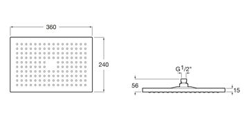 ROCA RAINSENSE horná sprcha 360x240 mm, chróm A5B3050C00 Technický nákres