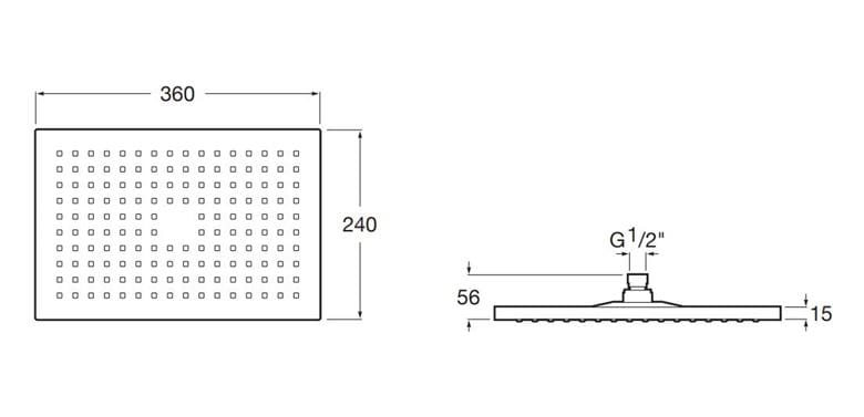 ROCA RAINSENSE horná sprcha 360x240 mm, chróm A5B3050C00 Technický nákres