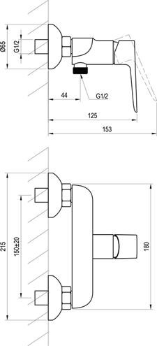 RAVAK CLASSIC CL 032.00CR nástenná sprchová batéria, chróm X070084 Technický nákres