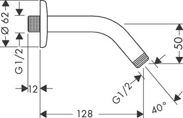 HANSGROHE sprchové rameno 128 mm, nástenné, chróm 27411000 Technický nákres