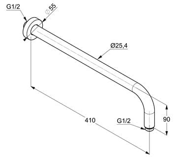 KLUDI A-QA sprchové rameno 410 mm, nástenné, chróm 6651405-00 Technický nákres