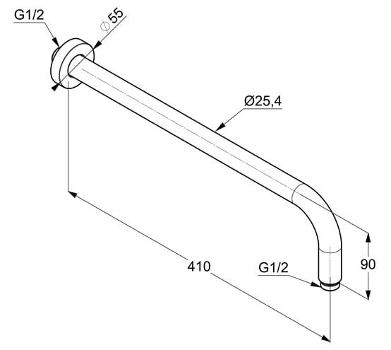 KLUDI A-QA sprchové rameno 410 mm, nástenné, chróm 6651405-00 Technický nákres