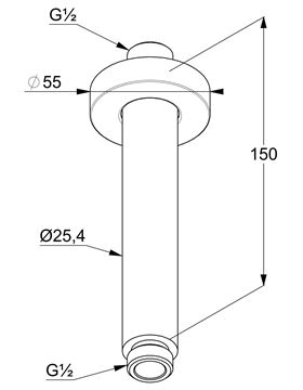 KLUDI A-QA sprchové rameno 150 mm, stropné, chróm 6651505-00 Technický nákres