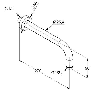 KLUDI A-QA sprchové rameno 250 mm, nástenné, chróm 6651305-00 Technický nákres