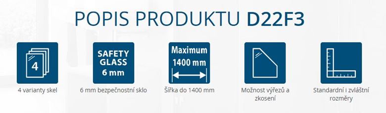 RONAL DIVERA D22F3 doplnková bočná stena 140x200 cm, aluchróm/číre sklo D22F3 140 50 07 Obrázek - fotka
