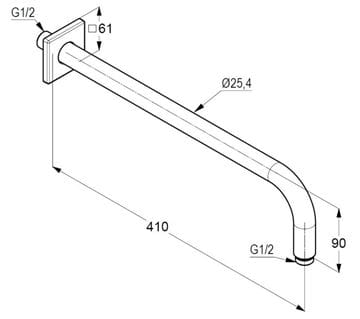 KLUDI A-QA sprchové rameno 410 mm, nástenné, chróm 6653405-00 Technický nákres