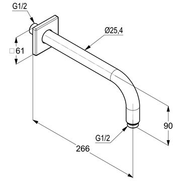 KLUDI A-QA sprchové rameno 266 mm, nástenné, chróm 6653305-00 Technický nákres