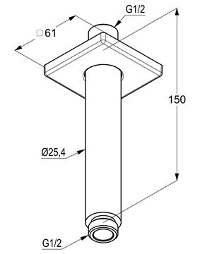 KLUDI A-QA sprchové rameno 150 mm, stropné, chróm 6653505-00 Technický nákres