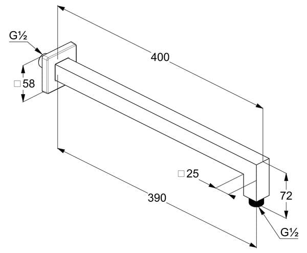 KLUDI A-QA sprchové rameno 400 mm, nástenné, chróm 6654405-00 Technický nákres