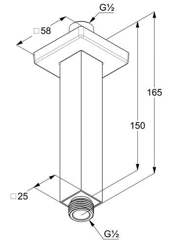 KLUDI A-QA sprchové rameno 150 mm, stropné, chróm 6654505-00 Technický nákres