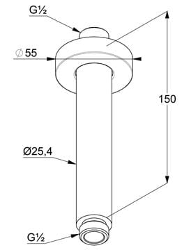 KLUDI A-QA sprchové rameno 150 mm, stropné, matná čierna 6651539-00 Technický nákres