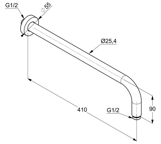 KLUDI A-QA sprchové rameno 410 mm, nástenné, matná biela 6651453-00 Technický nákres