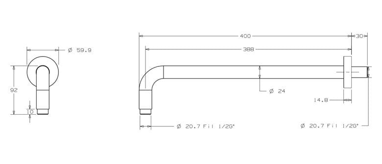 CONCEPT 300 sprchové rameno 400 mm, nástenné, chróm PM10013/CO Technický nákres